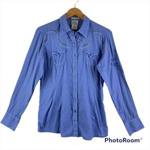 ARIAT Purple Snap Front Embroidery Detail Long Sleeve Top Size Large